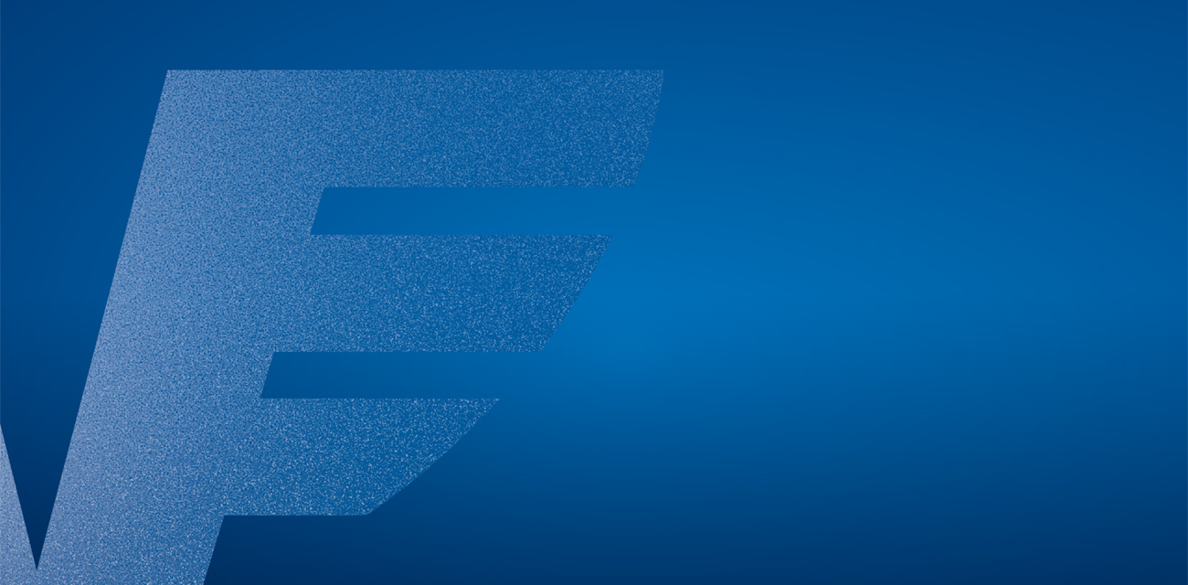Blauer Farbverlauf mit blassem abgeschnittenen V-Logo im Hintergrund.